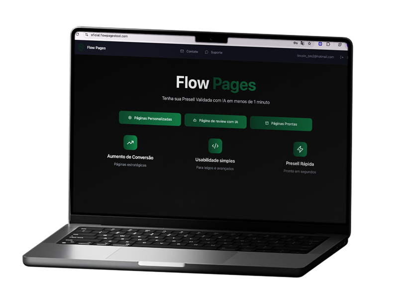 Interface do construtor Flow Pages em um notebook