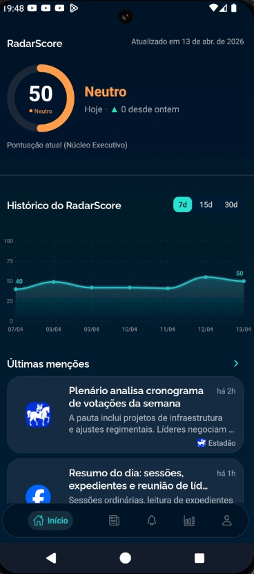 Interface do aplicativo Radar Política